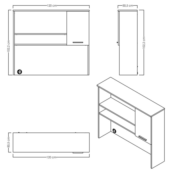Hanah Home Unidad de Estudio Etto - Mm1.44.21.U1 en Madera y Roble Blanco